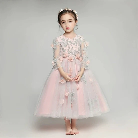 Elegant Long Sleeve Flower Girl Dress Winter Princess Costume - Image 5