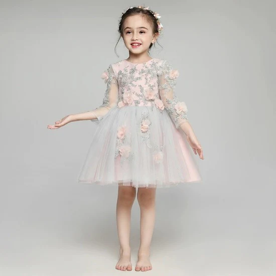Elegant Long Sleeve Flower Girl Dress Winter Princess Costume - Image 7