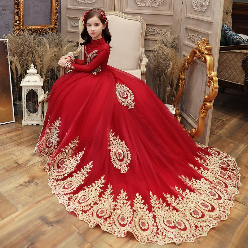 Elegant Long Sleeve Princess Dress for Girls Wedding Party - Image 4