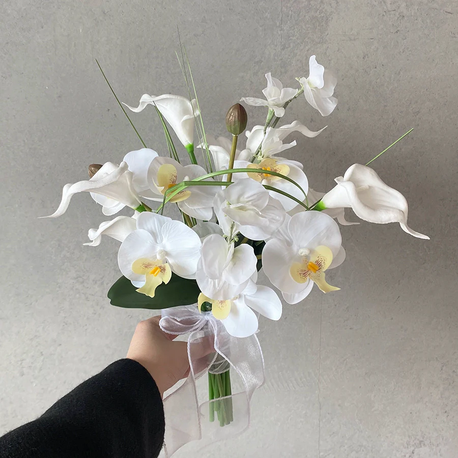 Elegant Silk Butterfly Orchid Bouquet Prop for Wedding Photography - Image 3
