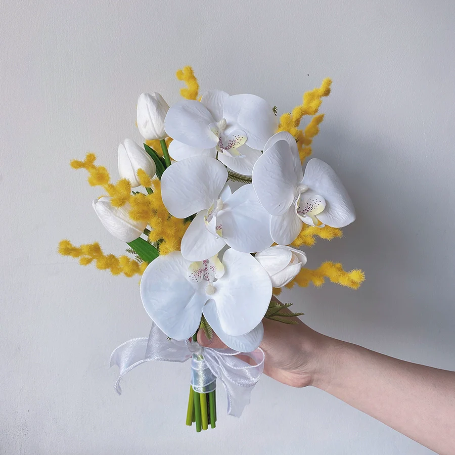 Elegant Silk Butterfly Orchid Bouquet Prop for Wedding Photography - Image 7