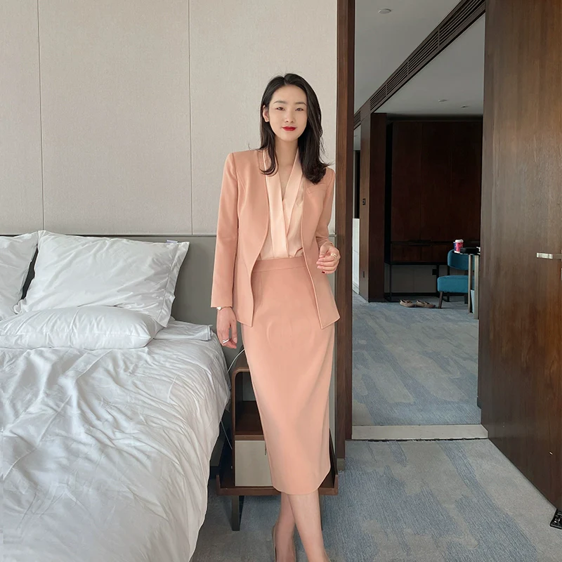 Elegant Spring Autumn Fuchsia Slim-Fit Jacket & Hip-Accented Skirt Set - Image 6