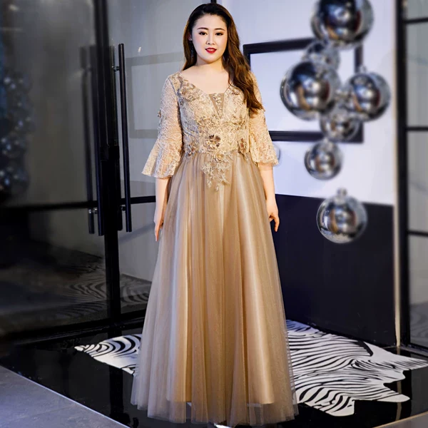 Elegant V Neck Coffee Long Evening Dress - Image 5
