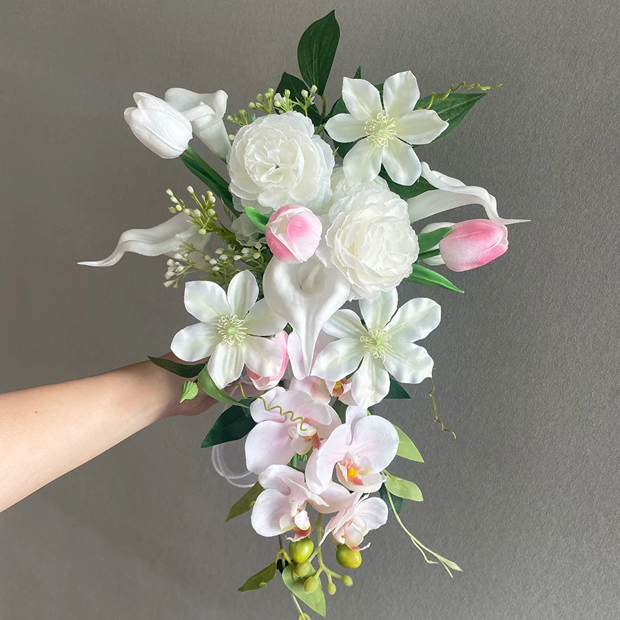 Elegant Water Drop Handheld Calla Lily Bouquet – Purple 38×25cm - Image 5