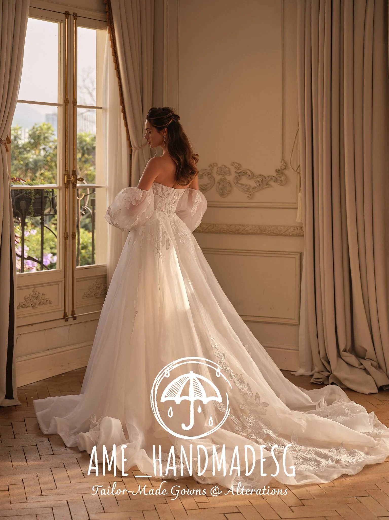 Ethereal Romance: A Handcrafted Off-the-Shoulder Bridal Gown - Image 2