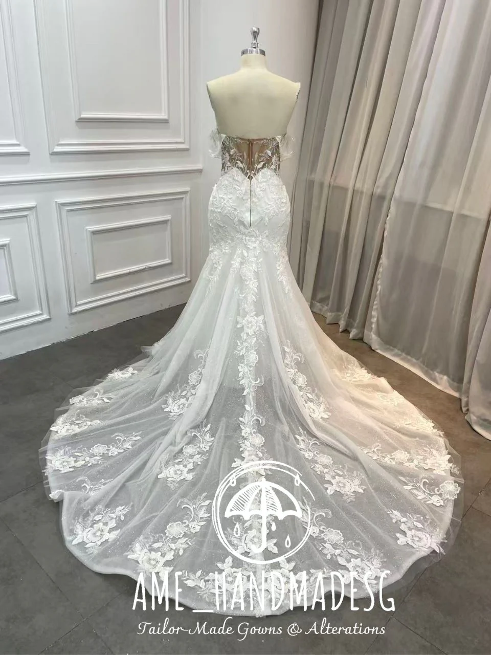 Radiant Blossom Off-Shoulder Lace Mermaid Gown - Image 2