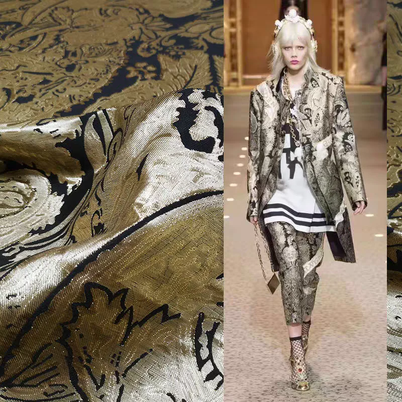 FAB-BROC-002 European Baroque style luxury metal wire dark pattern jacquard suit fabric big brand brocade clothing windbreaker fabric - Image 3