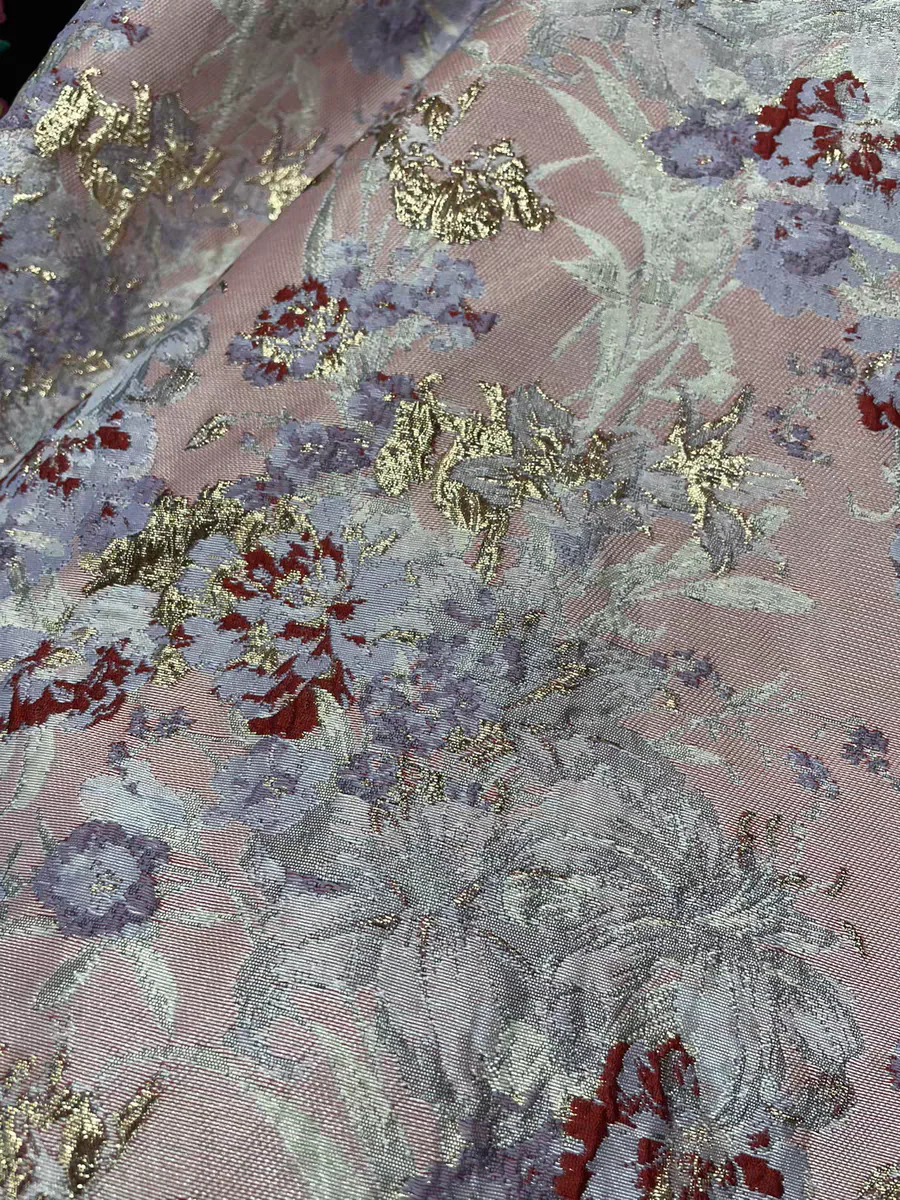 FAB-BROC-021 European and American custom gold silk double-sided yarn-dyed jacquard fabric dress cheongsam windbreaker dress fabric brocade purple relief - Image 2