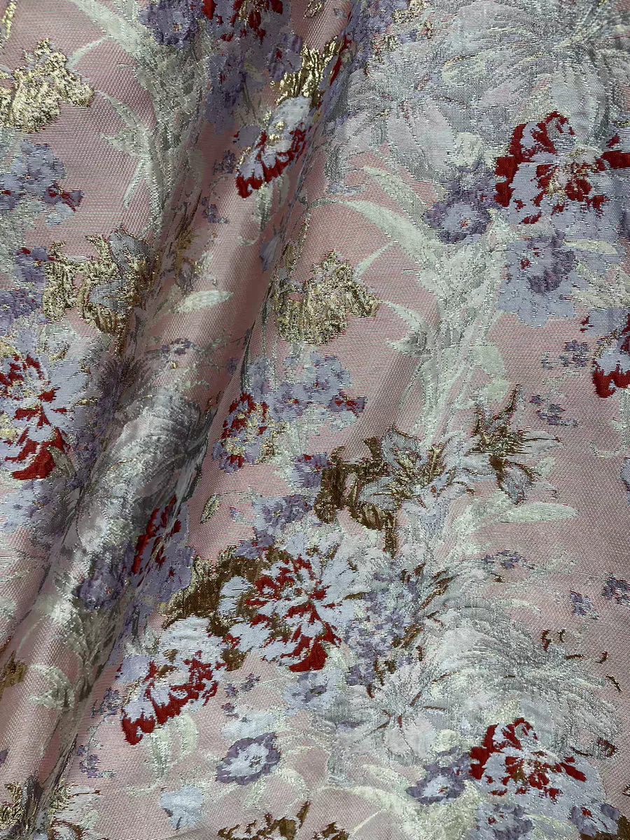 FAB-BROC-021 European and American custom gold silk double-sided yarn-dyed jacquard fabric dress cheongsam windbreaker dress fabric brocade purple relief - Image 5