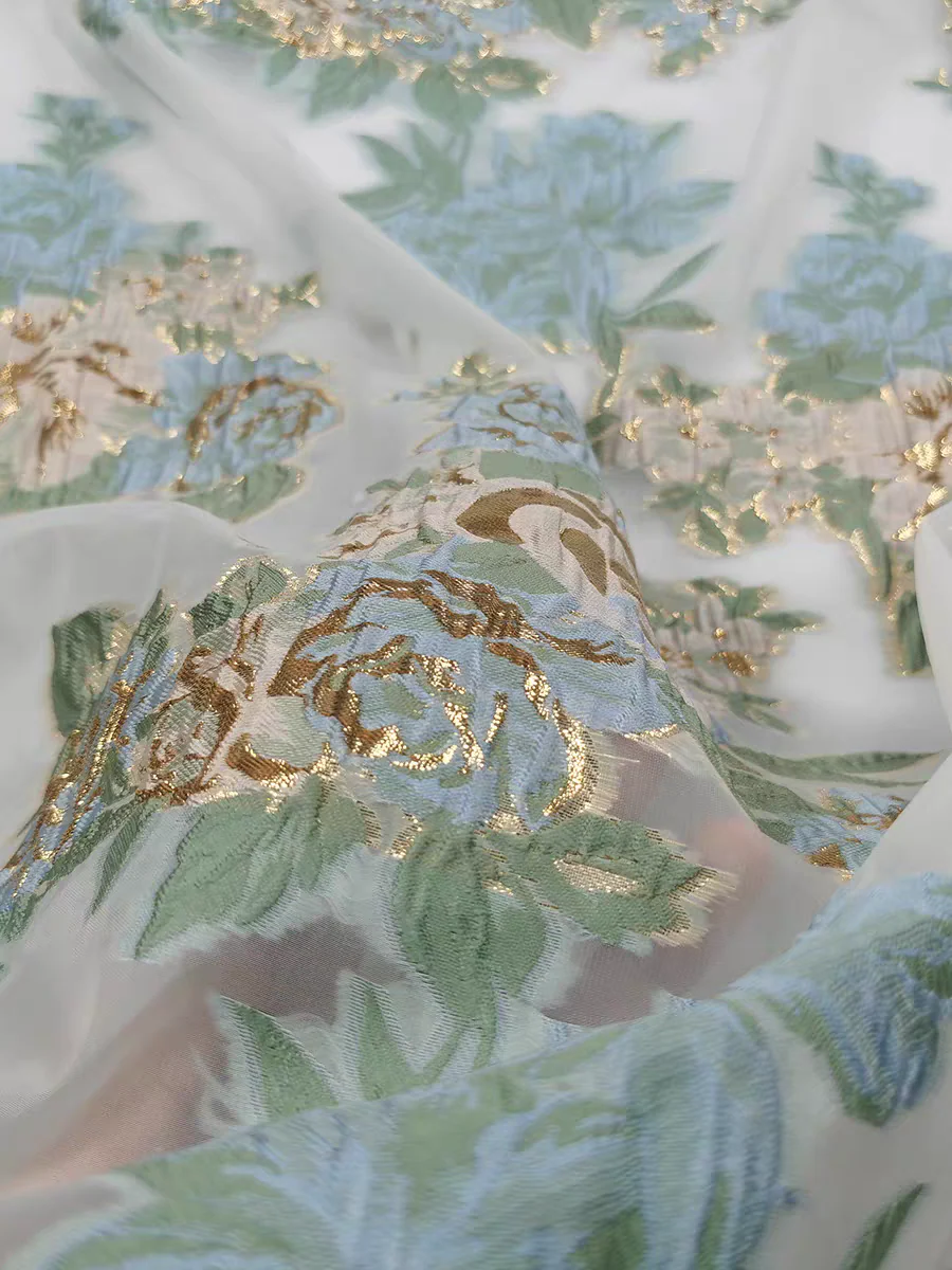 FAB-BROC-023 Spring and summer breathable gold silk organza cut flower fabric fresh swing skirt wedding dress jacquard fabric advanced customization - Image 2