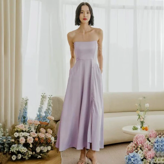 French Satin Bridesmaid Dress - Image 6