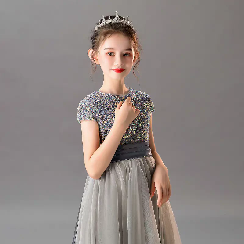 EG-SALE-AME-00125 Girls' Sequin Piano Dress - High-End Performance Costume with Belt by Ame Handmadesg - Image 3