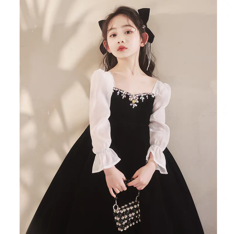 EG-SALE-AME-00143 Handmade Black Princess Dress - High-End Girls' Evening Gown for Birthday, Piano, and Special Occasions - Ame Handmadesg - Image 3