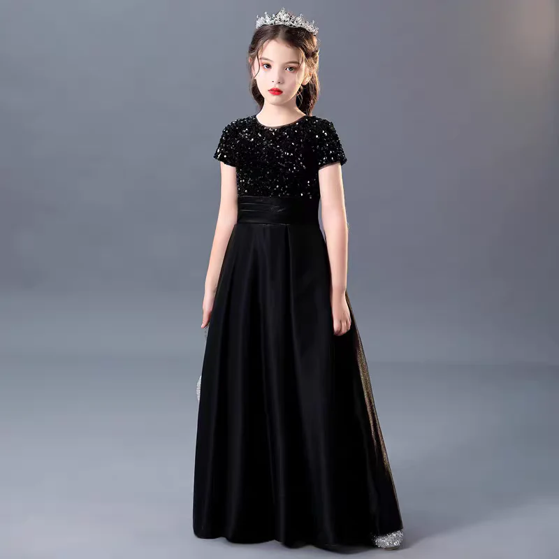 EG-SALE-AME-00110 Handmade Sequin Princess Dress - Bespoke Black Gown for Girls' Performances by Ame Handmadesg  | The Art of Bespoke Bridal Couture in Singapore | Amehandmadesg - Image 4