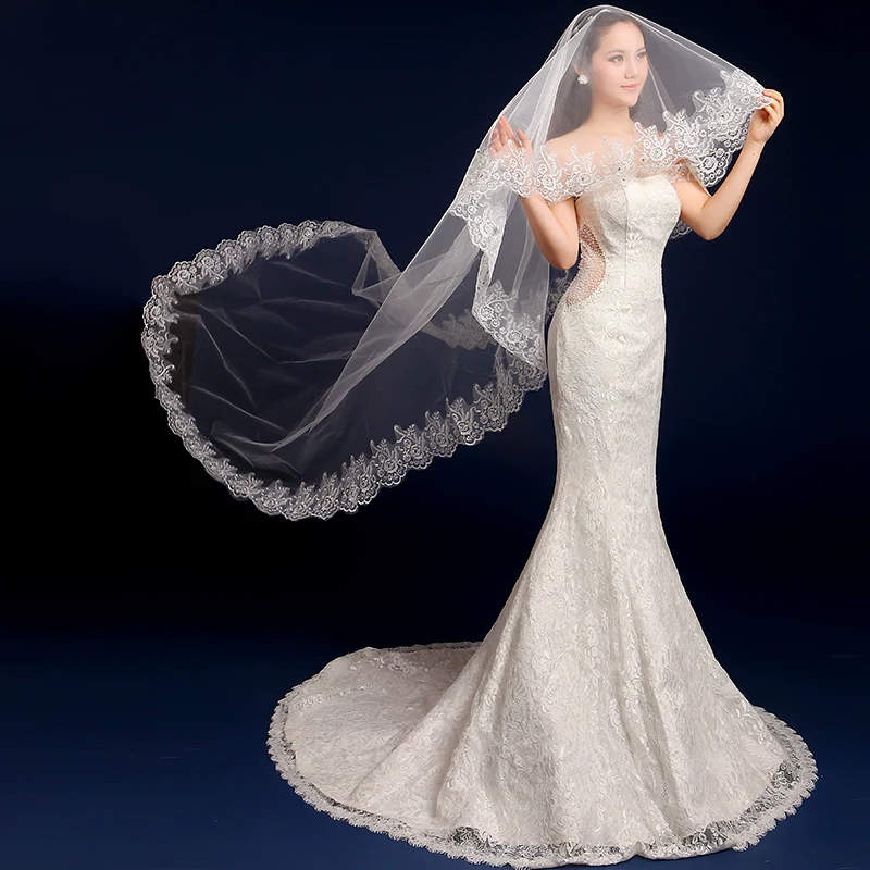 Korean Extra-Long Lace Wedding Veil - Image 3