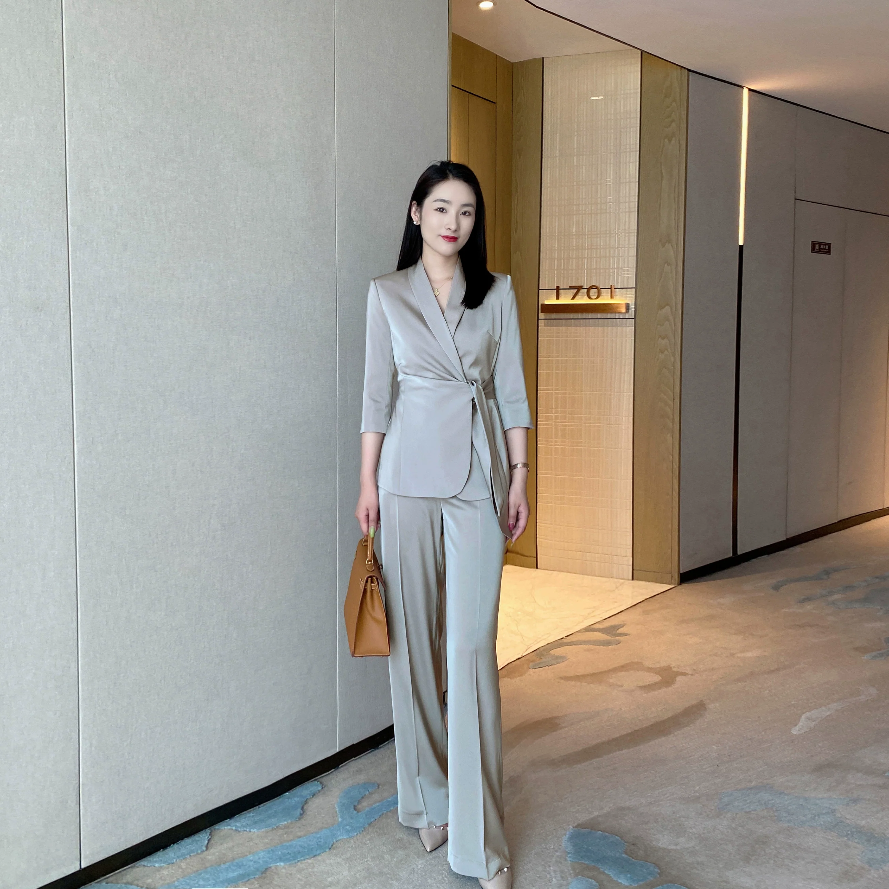 Mustard Polyester Classic Suit Jacket & Trousers Set for Women - Image 6