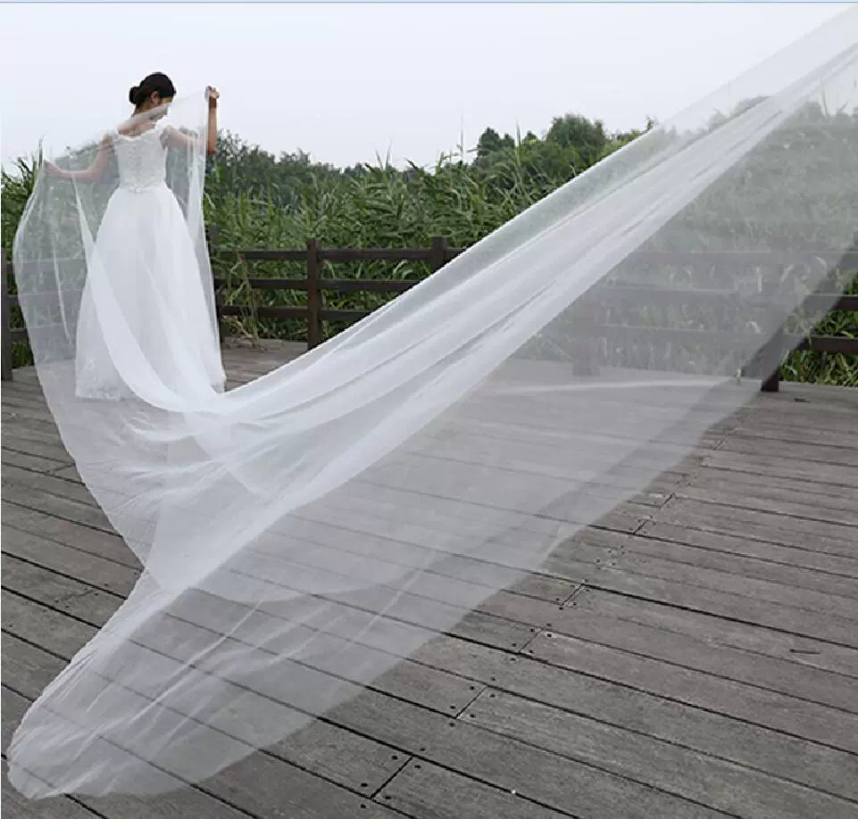 New Korean Solid Color Face Covering Bride Wedding Dress Soft Veil | Amehandmadesg - Image 4
