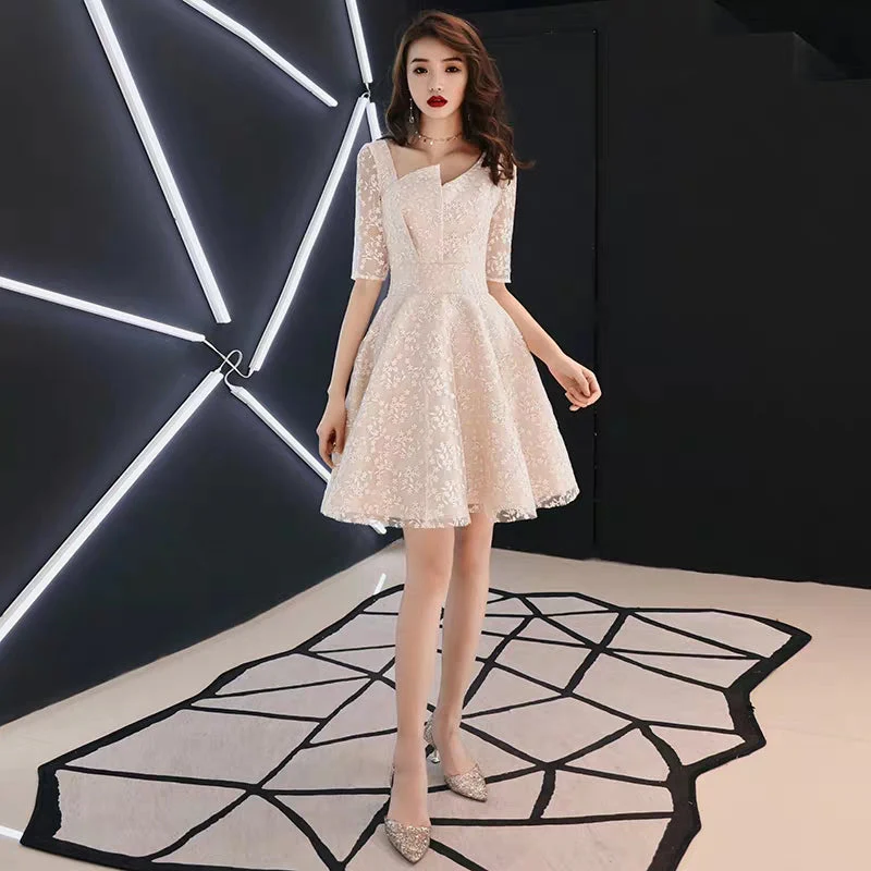 Simple Generous Champagne Long Host Temperament Banquet Party Small Evening Dress dress female - Image 4