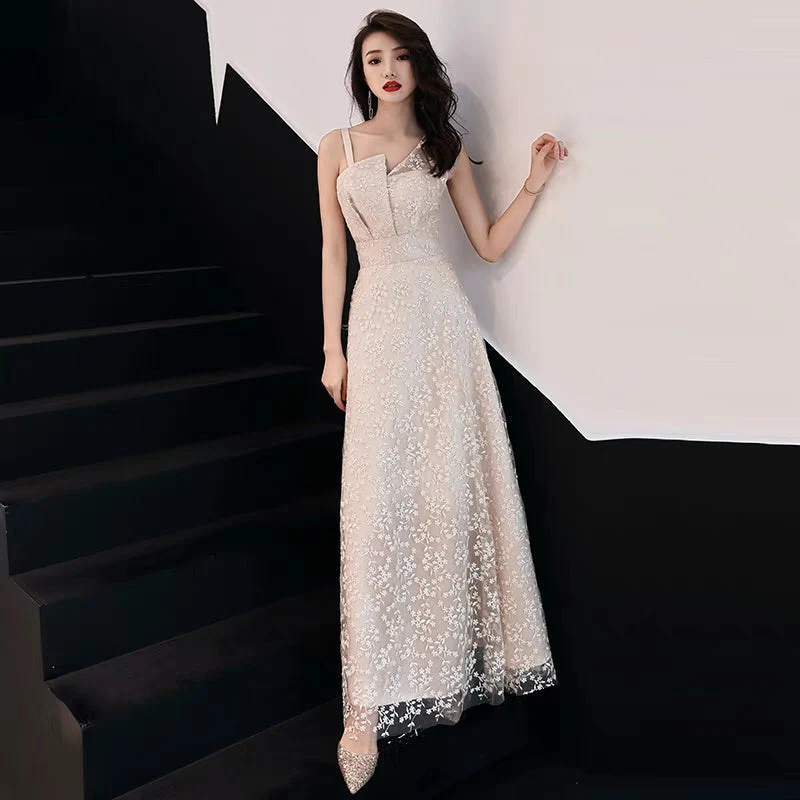 Simple Generous Champagne Long Host Temperament Banquet Party Small Evening Dress dress female - Image 6