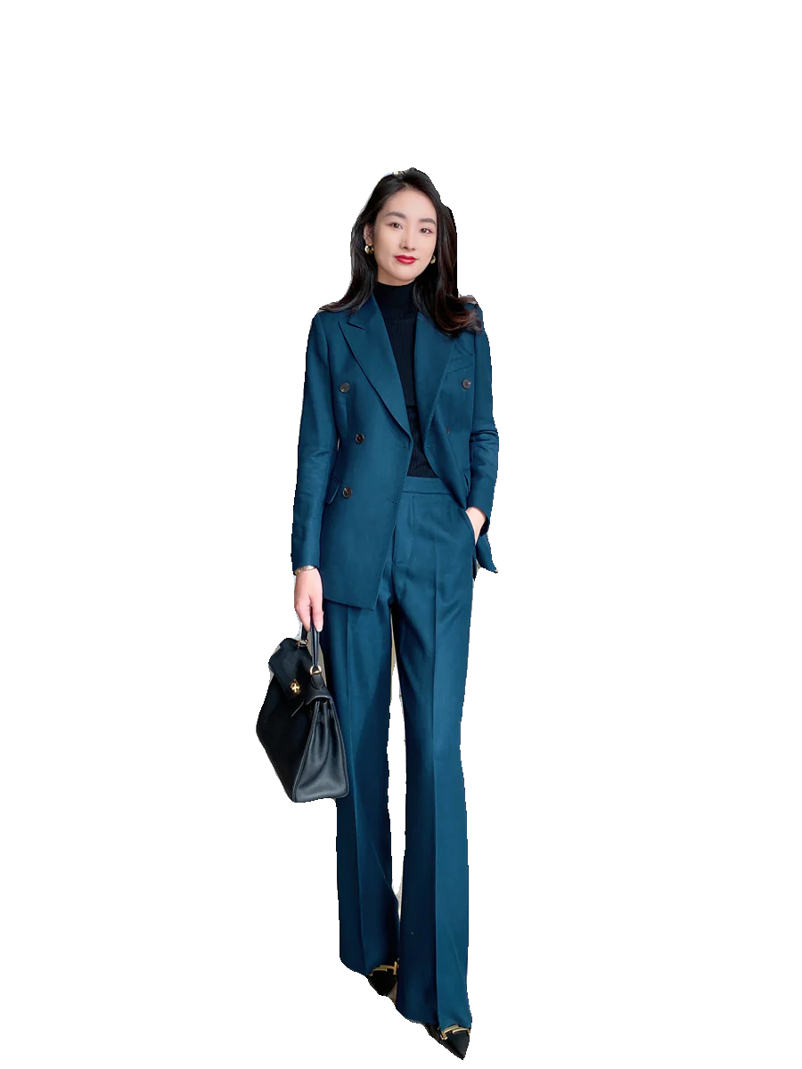 Peacock Blue Winter Classic Suit Jacket with Flared Trousers - Image 5