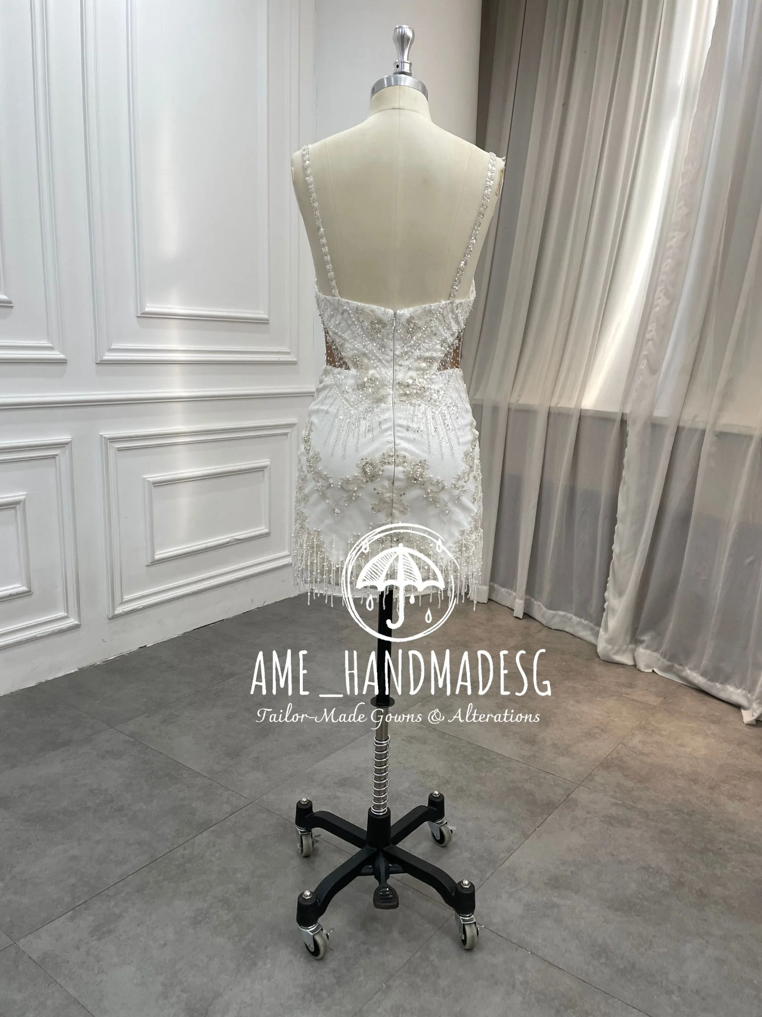 Celeste Radiance: A Beaded Bridal Mini with Illusion Elegance - Image 2