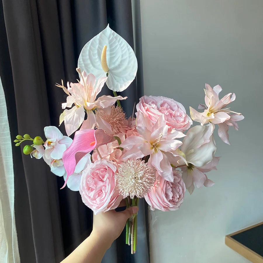 Pink Phalaenopsis Mixed Bouquet Fresh Home Hotel Décor - Image 4
