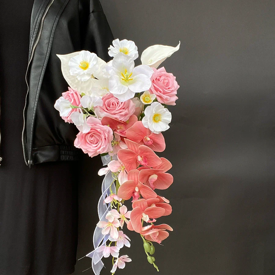 Pink-Purple Phalaenopsis Handheld Orchid Bouquet for Wedding Décor - Image 5