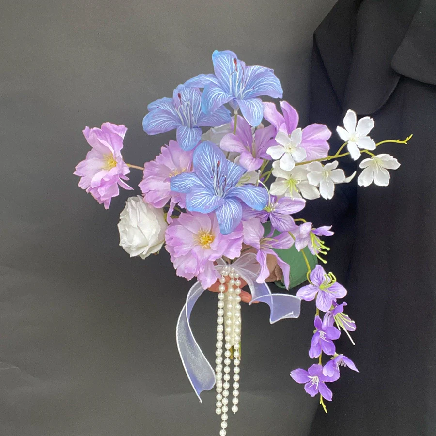 Purple Realistic Bridal Photo Prop Handheld Bouquet Decoration - Image 4