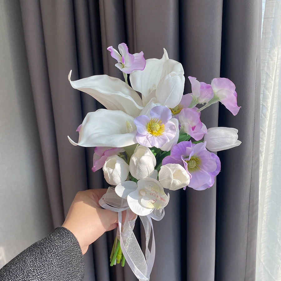 Purple Realistic Bridal Photo Prop Handheld Bouquet Decoration - Image 6