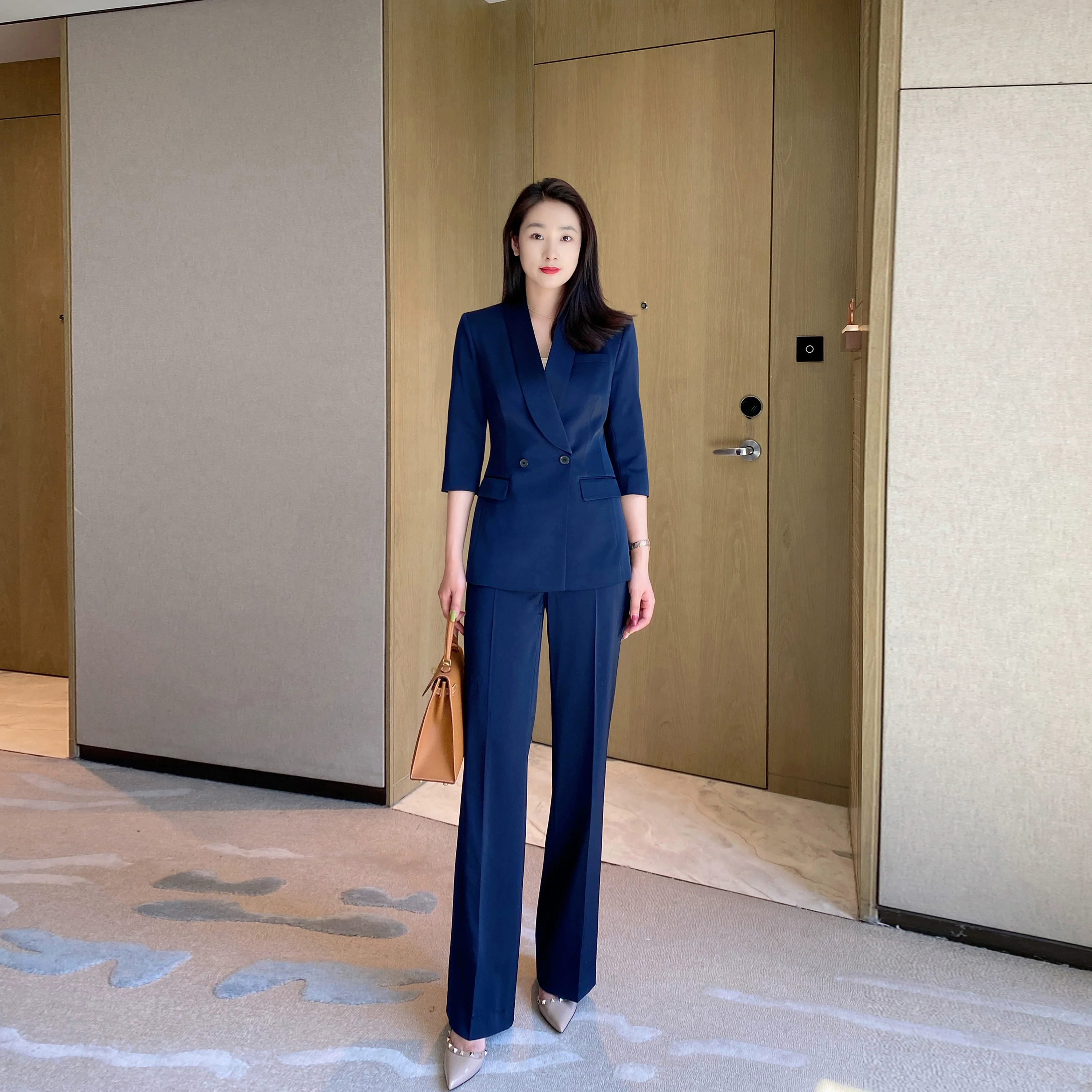 Summer Classic Suit Jacket Set with Loose Straight Trousers - Image 2