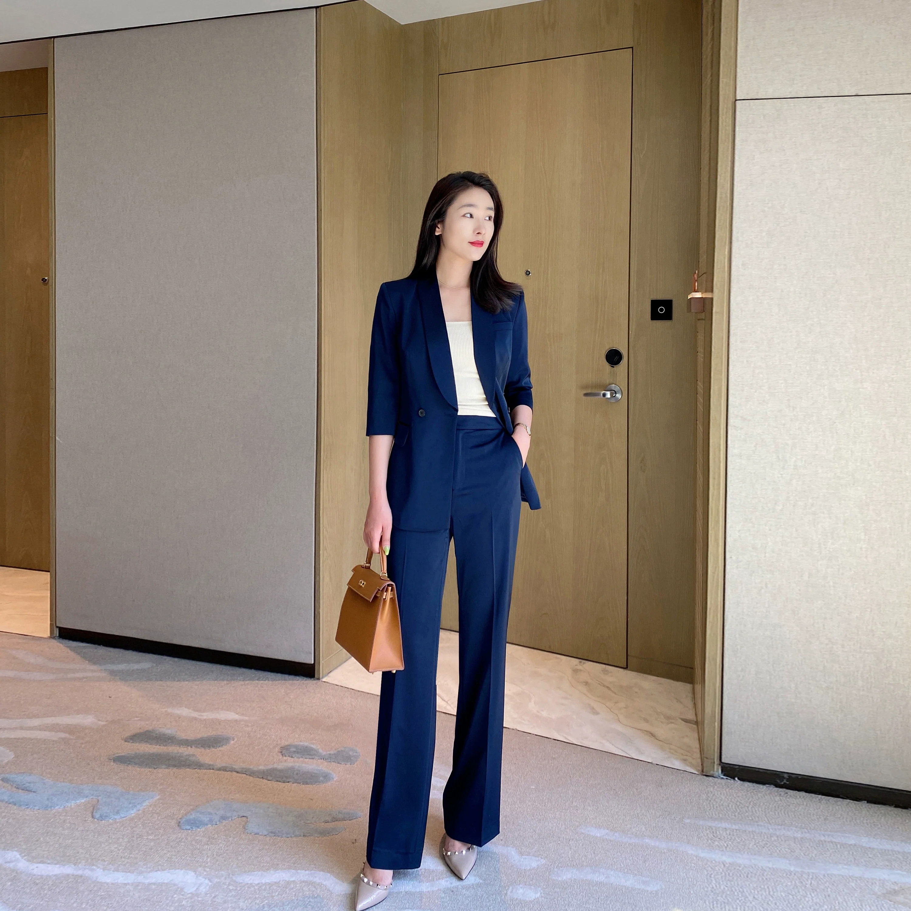 Summer Classic Suit Jacket Set with Loose Straight Trousers - Image 6