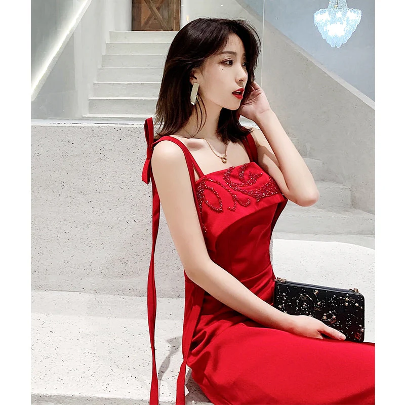 Tribute bride new long red wedding dress dress elegant sexy sling thin thank you banquet girl. - Image 2