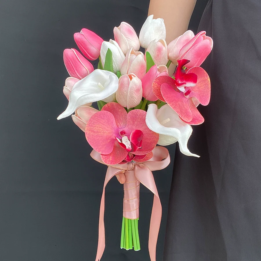 Two bunches of two-in-one simulated flowers, pink tulip calla lily, hand-held flowers, wedding certificate and graduation photo - Image 7