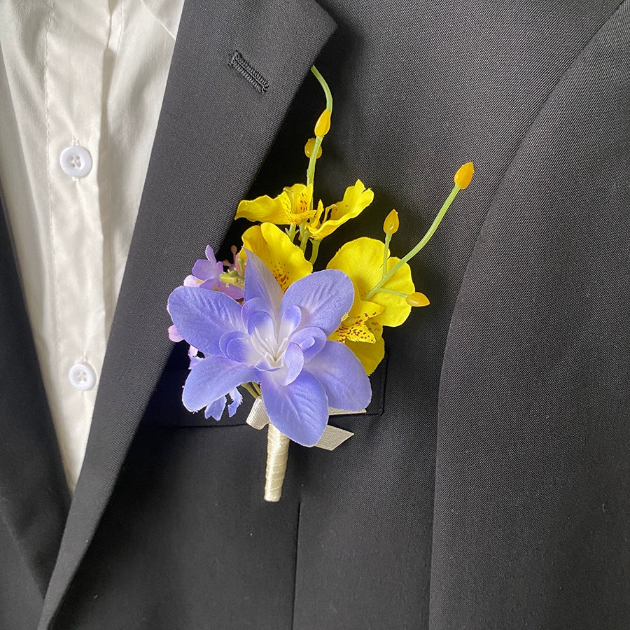 Vibrant Dopamine Color Groom's Corsage Artificial Flower Brooch - Image 10