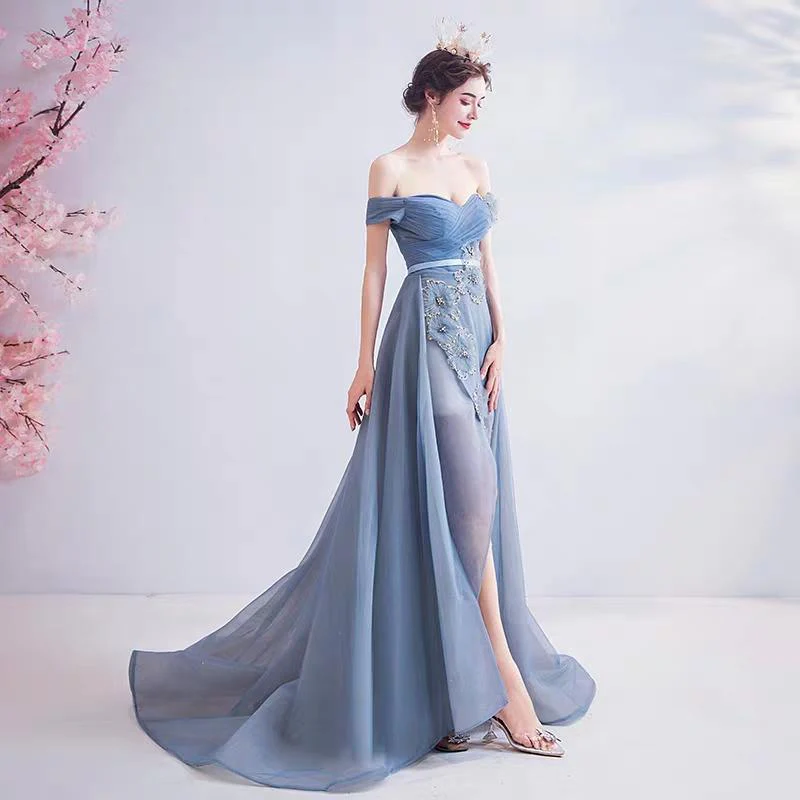 Wedding dress retro court style smoke blue bride wedding toast service dinner party wedding dress 6710 - Image 5