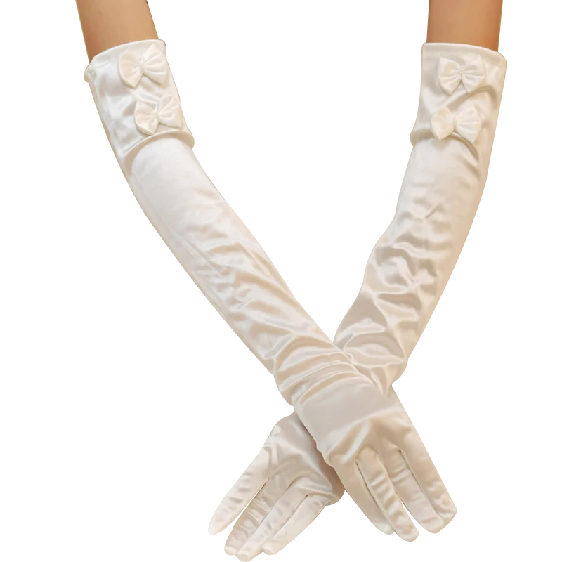 Wedding Gloves Long Winter White Satin - Image 4