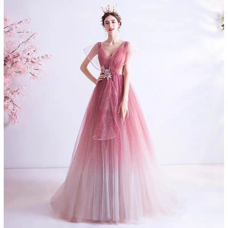 Wedding Gown Fairy-hearted Pink Gradient Starry Skirt Bride Wedding Banquet Annual Party Evening Dress 168 - Image 4