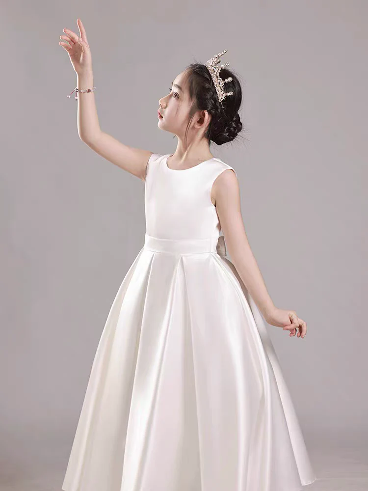 EG-SALE-AME-00202 Elegant White Satin Princess Dress for Girls by Ame Handmadesg - Image 3