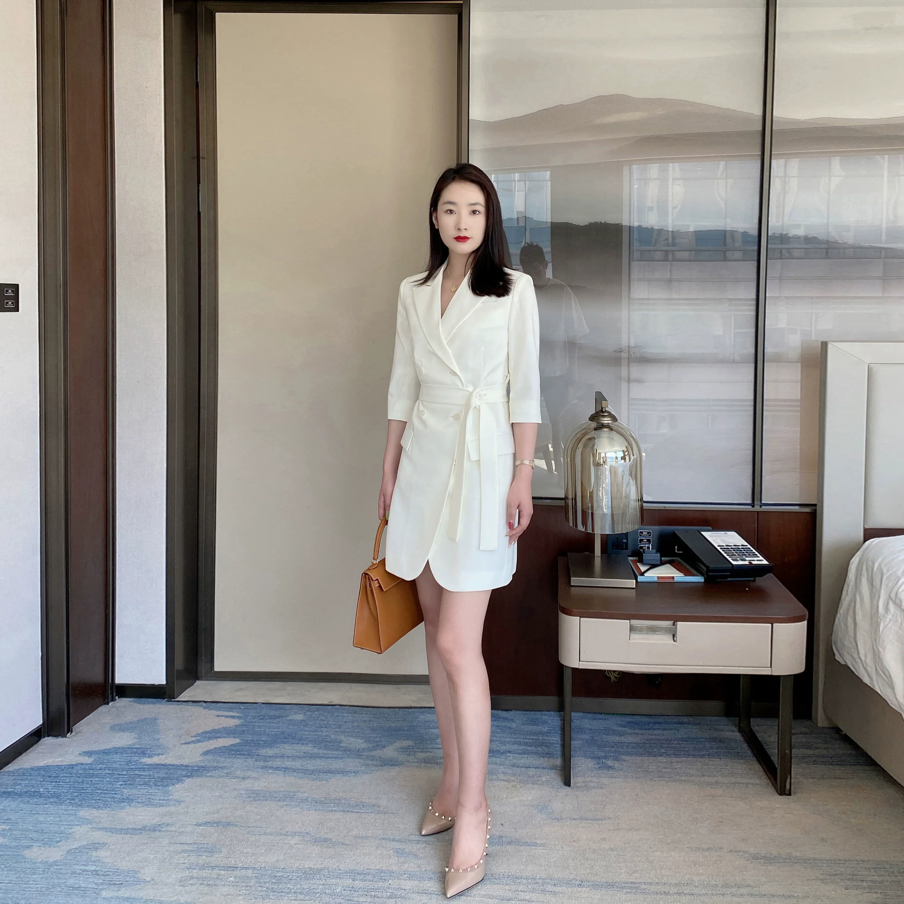 White Summer Classic Suit Jacket with Skirt – Korean Style - Image 2